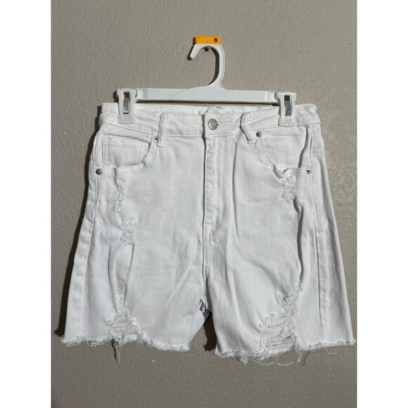Risen Shorts Womens Size L Jeans White Distressed Frayed Summer Wear - Picture 1 of 8